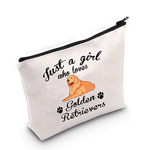 Golden Retriever Bolsa de maquillaje Just a Girl who Loves Golden Retrievers Lover Regalos Golden Retriever Cosméticos Bolsa de viaje Bolsa de algodón con cremallera, Large, Poliéster,