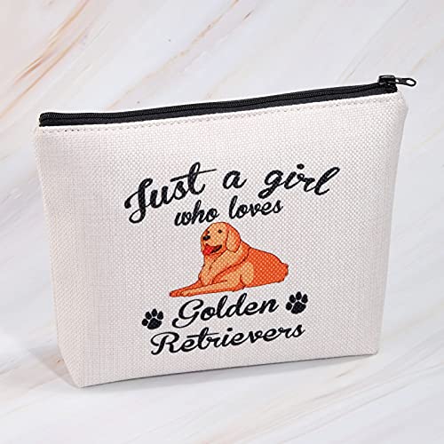 Golden Retriever Bolsa de maquillaje Just a Girl who Loves Golden Retrievers Lover Regalos Golden Retriever Cosméticos Bolsa de viaje Bolsa de algodón con cremallera, Large, Poliéster,