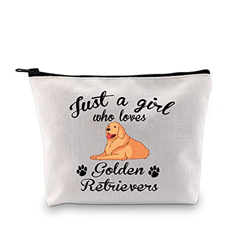 Golden Retriever Bolsa de maquillaje Just a Girl who Loves Golden Retrievers Lover Regalos Golden Retriever Cosméticos Bolsa de viaje Bolsa de algodón con cremallera, Large, Poliéster,