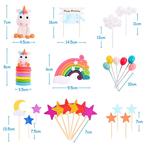 GOLDGE 25pz Decoracion Tarta Unicornio para Niños, Toppers para Tartas Happy Birthday Globos Arcoiris Estrella Cake Fiesta de La Fiesta para Cumpleaños Boda