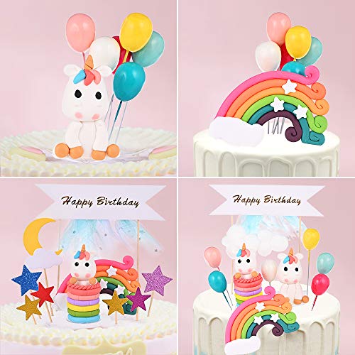 GOLDGE 25pz Decoracion Tarta Unicornio para Niños, Toppers para Tartas Happy Birthday Globos Arcoiris Estrella Cake Fiesta de La Fiesta para Cumpleaños Boda