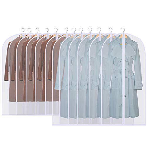 GoMaihe Fundas de Ropa 12 PCS, 60 x 120 / 100cm Bolsa de Traje Transparente Bolsas de Ropa, Repelente al Agua, Blanco