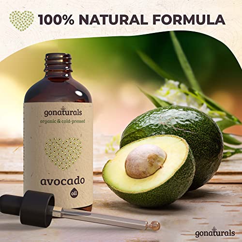 GoNaturals Aceite de Aguacate 100% Puro - Aceite Aguacate Puro, Eficaz Antiacne - Aceite de Aguacate para el Cabello - Aceite Vegetal Prensado en Frio para Piel Seca - Aceite de Aguacate Bio, 100ml