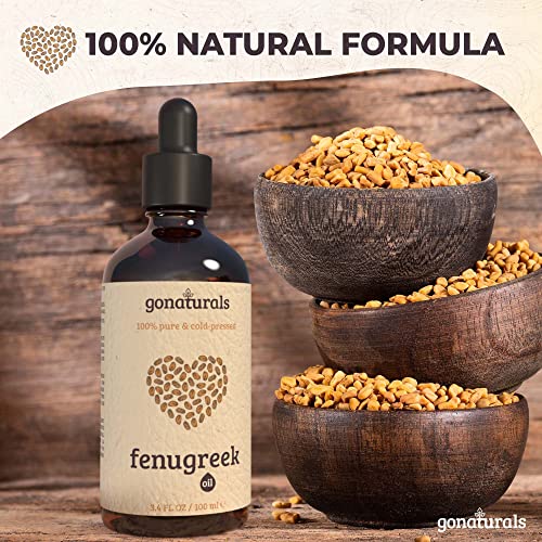 GoNaturals Aceite de Fenogreco Puro 100% Orgánico Prensado en Frío - Aceite Fenogreco Natural para Aumento de Pecho - Fenogreco Aceite Reafirmante Pecho - Producto Natural para Piel y Cabello, 100ml