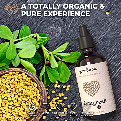 GoNaturals Aceite de Fenogreco Puro 100% Orgánico Prensado en Frío - Aceite Fenogreco Natural para Aumento de Pecho - Fenogreco Aceite Reafirmante Pecho - Producto Natural para Piel y Cabello, 100ml