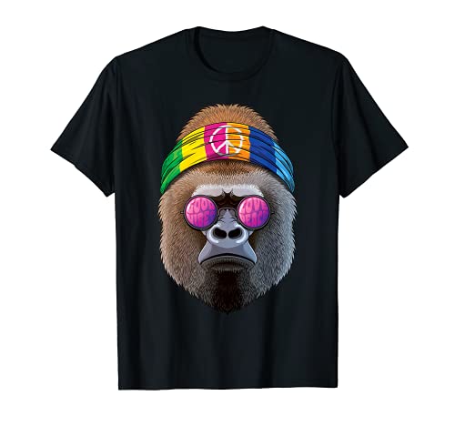 Gorila Hippie Amor Signo de Paz 70s Hippie Primate Camiseta