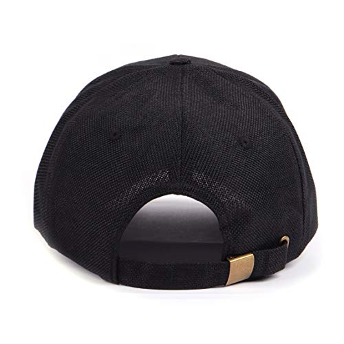 Gorra de béisbol de lino sintético XXL de gran tamaño, transpirable, tejido grande, gorra estructurada para cabezas grandes de 23.5 a 25 pulgadas, Negro, XX-Large