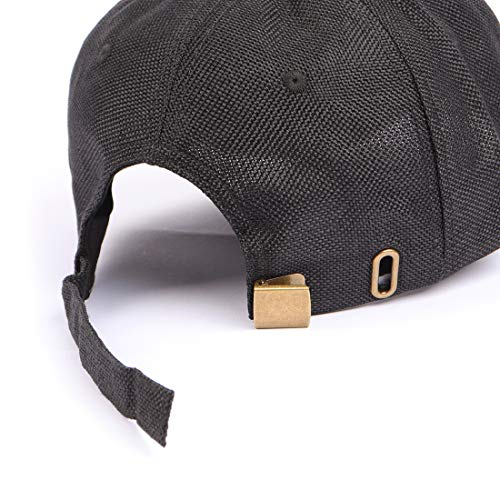 Gorra de béisbol de lino sintético XXL de gran tamaño, transpirable, tejido grande, gorra estructurada para cabezas grandes de 23.5 a 25 pulgadas, Negro, XX-Large