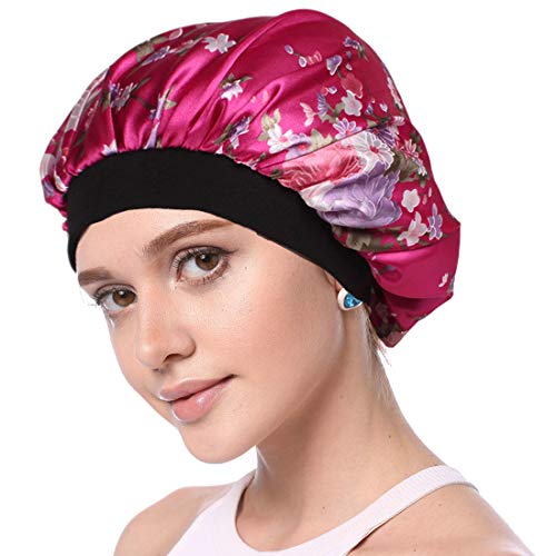 Gorro de satén Floral para la Noche para el Cabello Rizado Banda elástica Cuidado del Cabello Gorro para Dormir (#4)