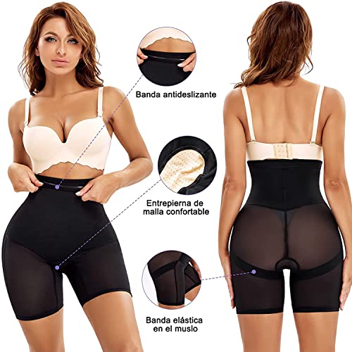 Gotoly Mujer Braga Faja Pantalón Reductora Shapewear Cintura Alta Control de Barriga Levanta Glúteos Lencería Braguita Moldeadora Body Reductor Body Shaper para Mujer (Negro, M)