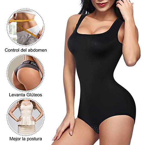 Gotoly Mujer Corsé Shaperwear Bodysuits Fajas Reductoras Mono sin Mangas con Cuello Redondo Corset Reductor Cintura Modelador de Cuerpo Completo (Negro, 3X-Large)