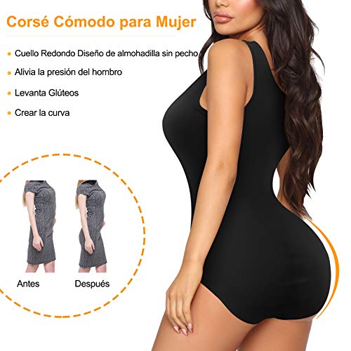 Gotoly Mujer Corsé Shaperwear Bodysuits Fajas Reductoras Mono sin Mangas con Cuello Redondo Corset Reductor Cintura Modelador de Cuerpo Completo (Negro, 3X-Large)