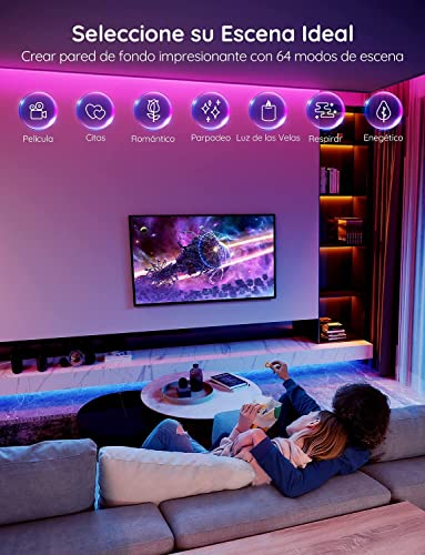 Govee Tiras LED 15M, Luces LED Bluetooth Control de App con 64 Modos de Escena y Sincronización de Música, Tira LED RGB para Habitacion, Cocina, Fiesta, Bricolaje, Decoración del Hogar