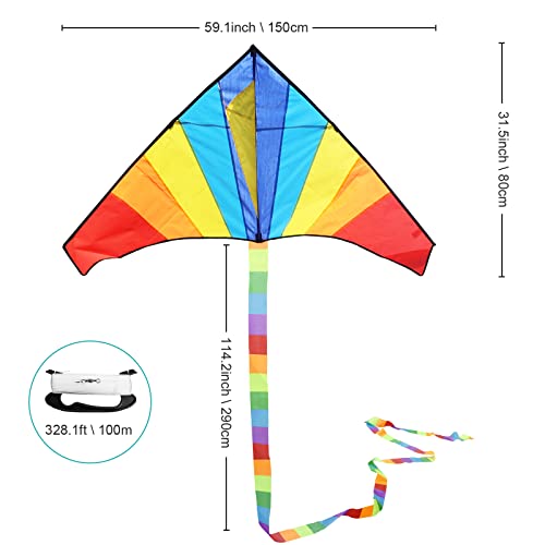 Gran Cometa para Niños y Adultos, Cometas de Colores Fácil de Volar con Viento Fuerte o una Suave Brisa, Ideal para Principiantes, Juegos al Aire Libre, Actividades, Viaje a la Playa (Delta 150*80 cm)