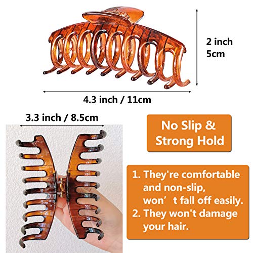 Grandes de Garra para Pelo Clip, 3 Pinzas de Pelo Grande Clip de Garra Grande Antideslizante, 11cm Plástico Pinza de Pelo Plátano de Garra para Mujeres Niñas, Negro, Marrón, Cristal transparente