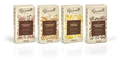 Granell Cafes-1940 Granell - Pack Degustacion Aromas| Cafe Molido 100% Café Arabica - Café Con Un Ligero Toque De Vainilla, Canela, Chocolate O Avellana - Paquetes X 250 Gramos 4 unidades 1000 g