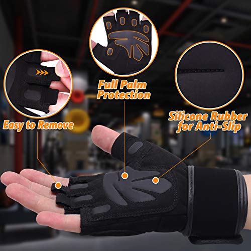 Grebarley Fitness Gloves Guantes de Entrenamiento, Levantamiento de Pesas liviano Ideal para Levantamiento de Pesas, Entrenamiento de Crossfit y Traje de Ciclismo para Hombres y Mujeres (Negro, L)