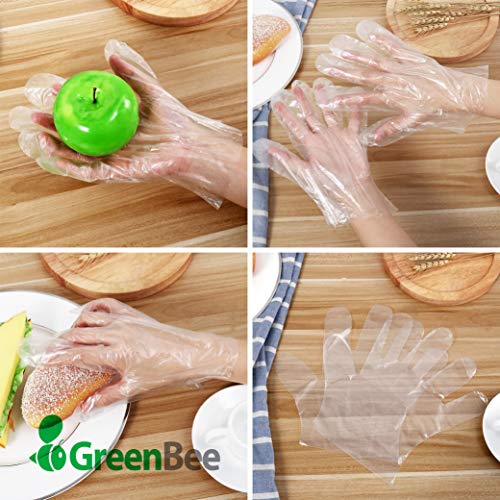 GreenBee 1000 Guantes Desechables - Guantes Plastico Desechables - Guantes Polietileno de Calidad Alimentaria para Comida Manualidades Limpieza Pelo Tinte y Mucho Más - Transparente, Tamaño Grande