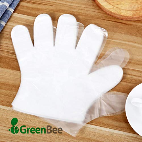 GreenBee 1000 Guantes Desechables - Guantes Plastico Desechables - Guantes Polietileno de Calidad Alimentaria para Comida Manualidades Limpieza Pelo Tinte y Mucho Más - Transparente, Tamaño Grande