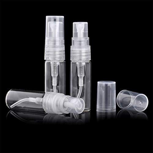 GROOMY Embotellado, 100Pcs Mini Clear 2ml Botella de Spray Recargable de plástico Atomizador de Muestra de Perfume