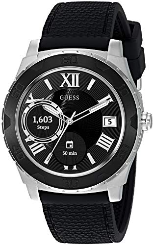 GUESS Men's Stainless Steel Android Wear Touch Screen Silicone Smart Watch, Color: Black (Model: C1001G1)