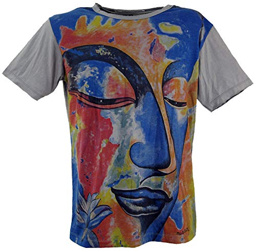 Guru-Boutique Miroir - Camiseta de algodón Bouddha/Gris L