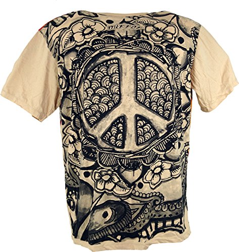 GURU-SHOP, Camiseta Espejo, Peace/Beige, Algodón, Tamaño:M, Camisetas Seguras