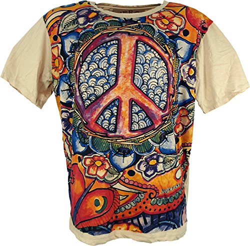 GURU-SHOP, Camiseta Espejo, Peace/Beige, Algodón, Tamaño:M, Camisetas Seguras