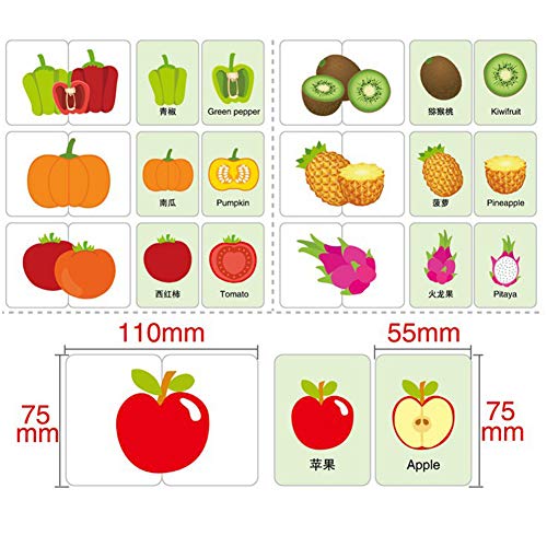 H87yC4ra 30/32/ 56 Piezas Rompecabezas educativos para niños, Tarjeta cognitiva de Fruta Animal Rompecabezas de Aprendizaje de inglés, Juguete Educativo Rompecabezas de Madera Fruit