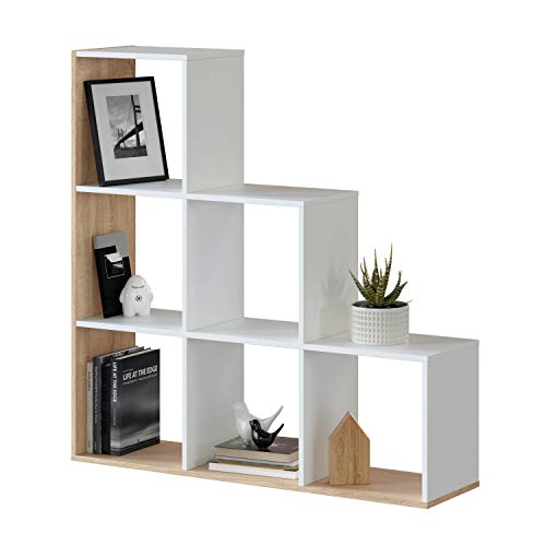 Habitdesign Estantería Librería, Salón, Comedor o Despacho, Modelo Lua, Acabado en Blanco Artik y Roble Canadian, Medidas: 110 cm (Alto) x 108 cm (Ancho) x 28 cm (Fondo)