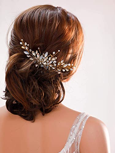 Handcess - Peines para el cabello de novia con diamantes de imitación de plata, accesorios para el cabello y tocado para las mujeres (oro)