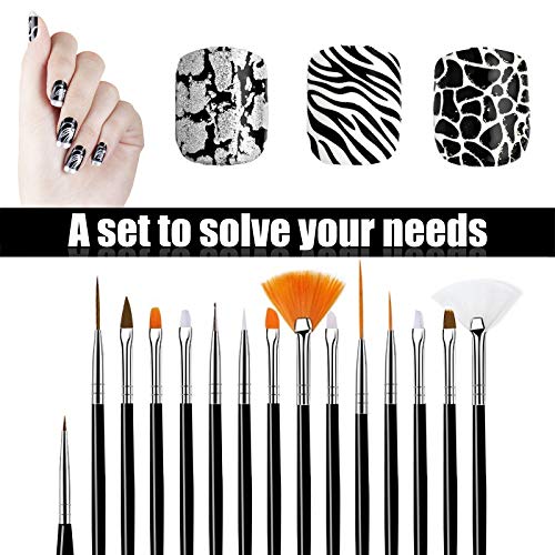 Hanyousheng 15pcs Pinceles Uñas Gel,Nail Art Brush,Nail Brushes Moda UV Gel Nail Art Decoration Pintura Liner Pen Set Nail Manicure Tool UV Gel Acrílico Puntas de cristal Diseño Herramientas