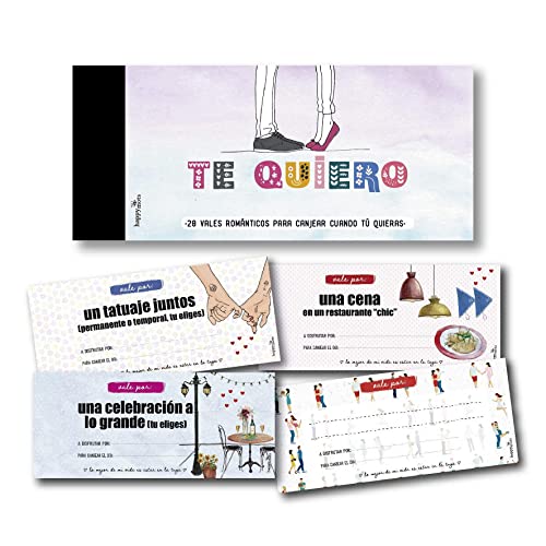 Happymots Talonario 20 Vales Románticos | Te quiero | Regalos originales de pareja | 15 propuestas + 5 vales para rellenar | Regalo para San Valentin para mujer y hombre