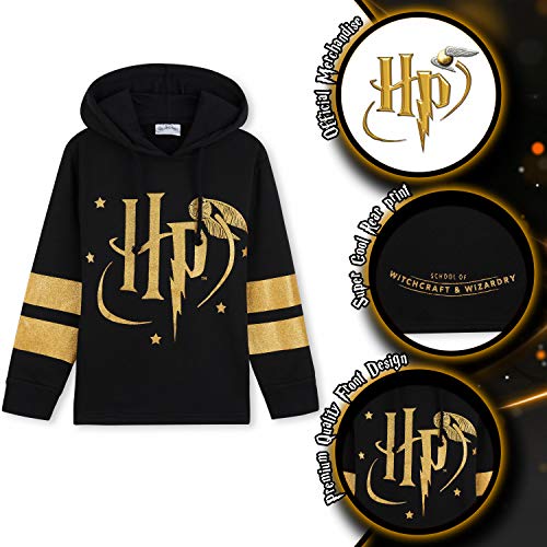 HARRY POTTER Sudadera Niña, Ropa para Niña de Algodon 100%, Sudadera Negra con Capucha, Regalos Niñas y Adolescentes Edad 5-14 Años (Negra, 9-10 años)