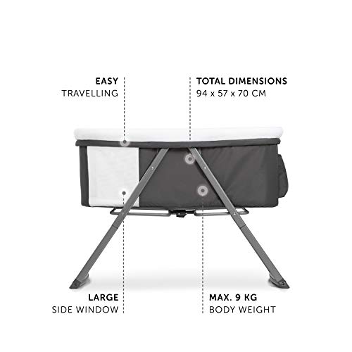 Hauck Minicuna Dreamer, para Bebes desde el Nacimiento hasta 9 kg, con Colchón, Function Mecedora, Bolso de Almacenaje, Plegable, Gris