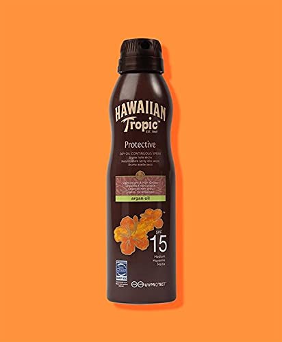 Hawaiian Tropic Aceite Solar - Bruma Aceite Seco Bronceador acelerador del bronceado SPF 15 Aceite de Argán - 177 ml