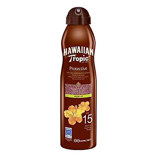 Hawaiian Tropic Aceite Solar - Bruma Aceite Seco Bronceador acelerador del bronceado SPF 15 Aceite de Argán - 177 ml