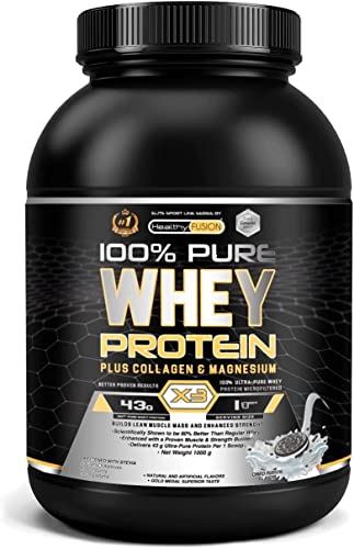 Healthy Fusion Whey Protein, Proteina whey pura con colágeno + magnesio, Mejora tus entrenamientos, Protege y aumenta la masa muscular, 1000g de proteína (Galletas)