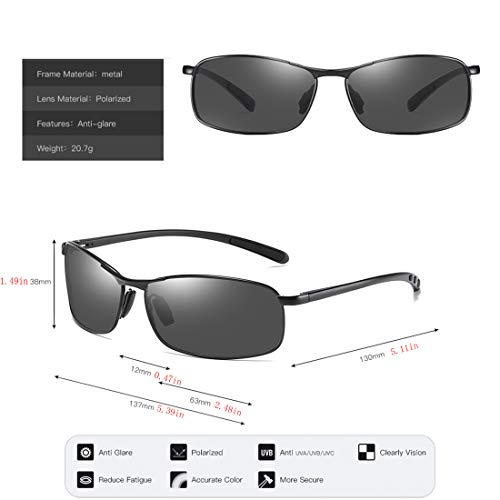 HEKQ Gafas De Sol Polarizadas para Hombres Y Mujeres.Aluminio Cuadrado Magnesio Gafas Conducir Gafas De Visión Nocturna,A