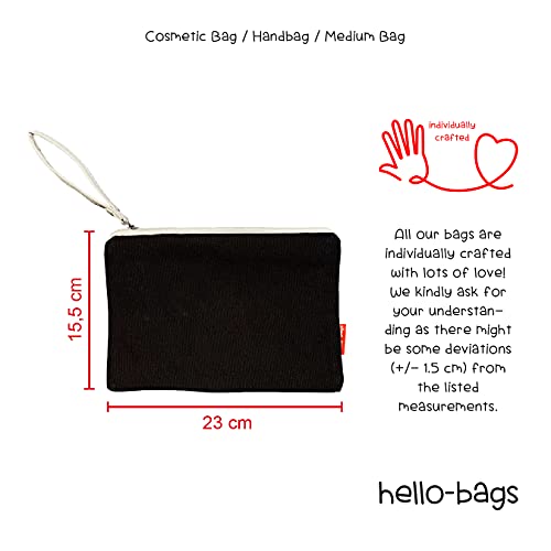 Hello-Bags. Bolso Neceser/Cartera de Mano. Algodón 100%. Modelo QUESTION. Negro. con Cremallera y Forro Interior. 23 * 15,5 cm. Incluye Bonito sobre Kraft de Regalo.