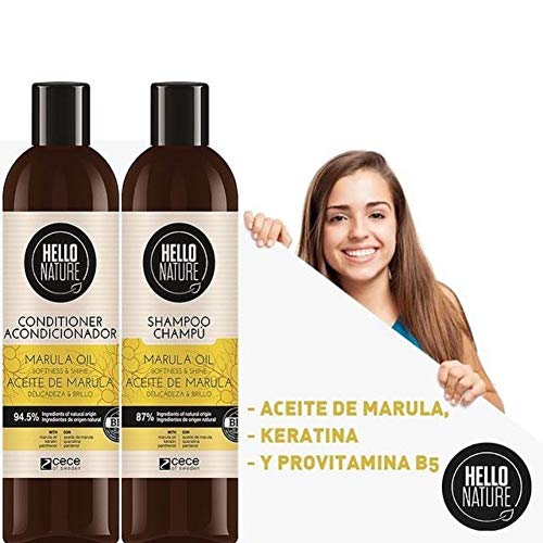 Hello Nature Marula Oil Conditioner | Acondicionador de Aceite de Marula 300 ml | Acondicionador Pelo | Cabellos Deshidratados | Hidratación Profunda| Aporta Brillo y Suavidad