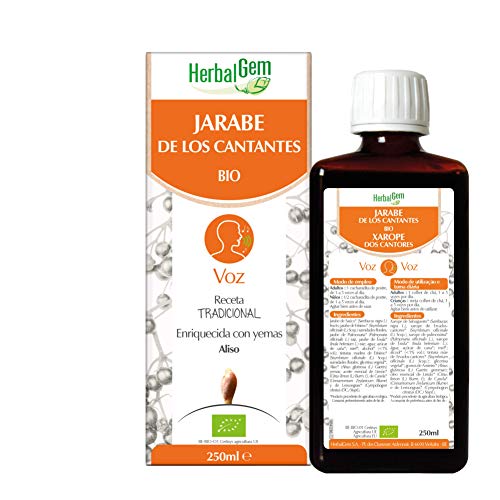 HerbalGem, Jarabe de los Cantantes Bio por una voz clara, para la cuerdas vocales cansadas, en caso de afonía, 250 ml