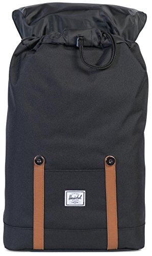 Herschel Retreat Mochila Mediana, 16.25 x 11 x 4.75 cm, Negro (Black/Tan Synthetic Leather)