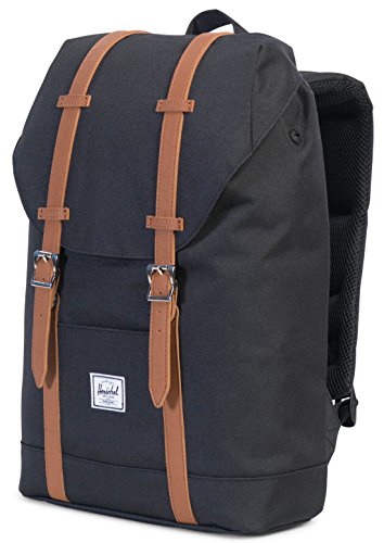 Herschel Retreat Mochila Mediana, 16.25 x 11 x 4.75 cm, Negro (Black/Tan Synthetic Leather)