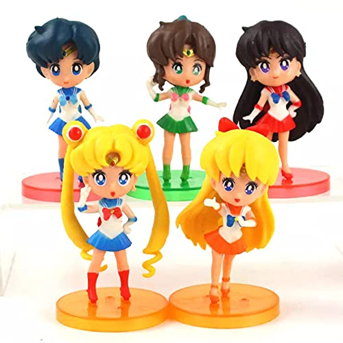 HHAA Figuras Anime 5 Unids/Lote 8 Cm Sailor Moon Figura Juguetes Serenity Tsukino Uranus Neptune Mercury Júpiter Modelo Muñecas Regalos para Niñas