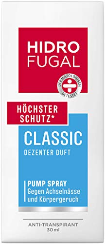 Hidrofugal Pulverizador clásico (30 ml), fuerte protección antitranspirante con aroma discreto, pequeño desodorante en spray para una protección fiable sin alcohol etílico.