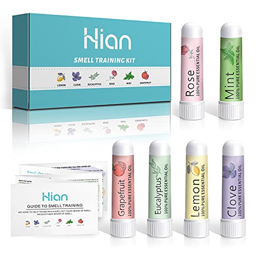 Hion Smell Training Kit, 6 aceites esenciales, el kit de entrenamiento olfativo ayuda a recuperar el sentido del olfato, aceites esenciales de limón, menta, rosa, pomelo y clavo