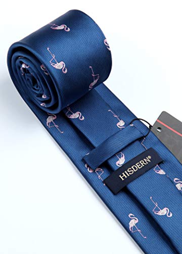 HISDERN Corbatas de Hombre azul marino con Motivo flamenco rosa Modernas Boda Corbata y Pañuelo Conjunto Elegante de Business Partido