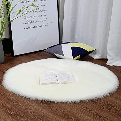 HLZDH Oveja de Piel sintética Felpudo Alfombra Antideslizante Lujosa Suave Lana Artificial Alfombra para salón Dormitorio baño sofá Silla cojín (45 x 45 CM, Blanco)