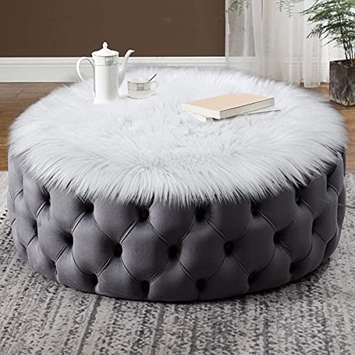 HLZDH Oveja de Piel sintética Felpudo Alfombra Antideslizante Lujosa Suave Lana Artificial Alfombra para salón Dormitorio baño sofá Silla cojín (45 x 45 CM, Blanco)